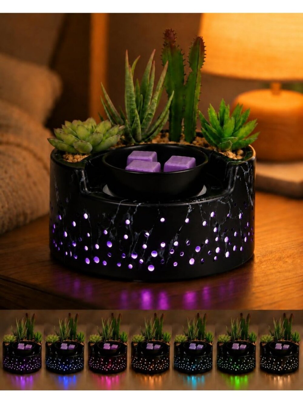 4-in-1 Ceramic Wax Melt Warmer with LED Night Light & Essential Oil Diffuser